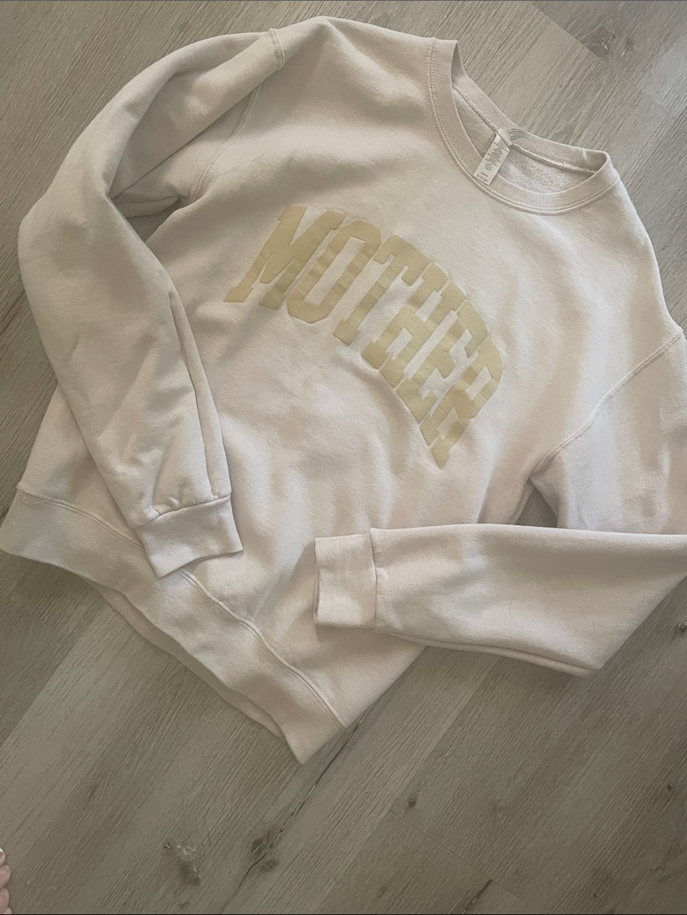'Mother' Arch Logo Crewneck Sweatshirt - Light Beige | Women’s Size Small